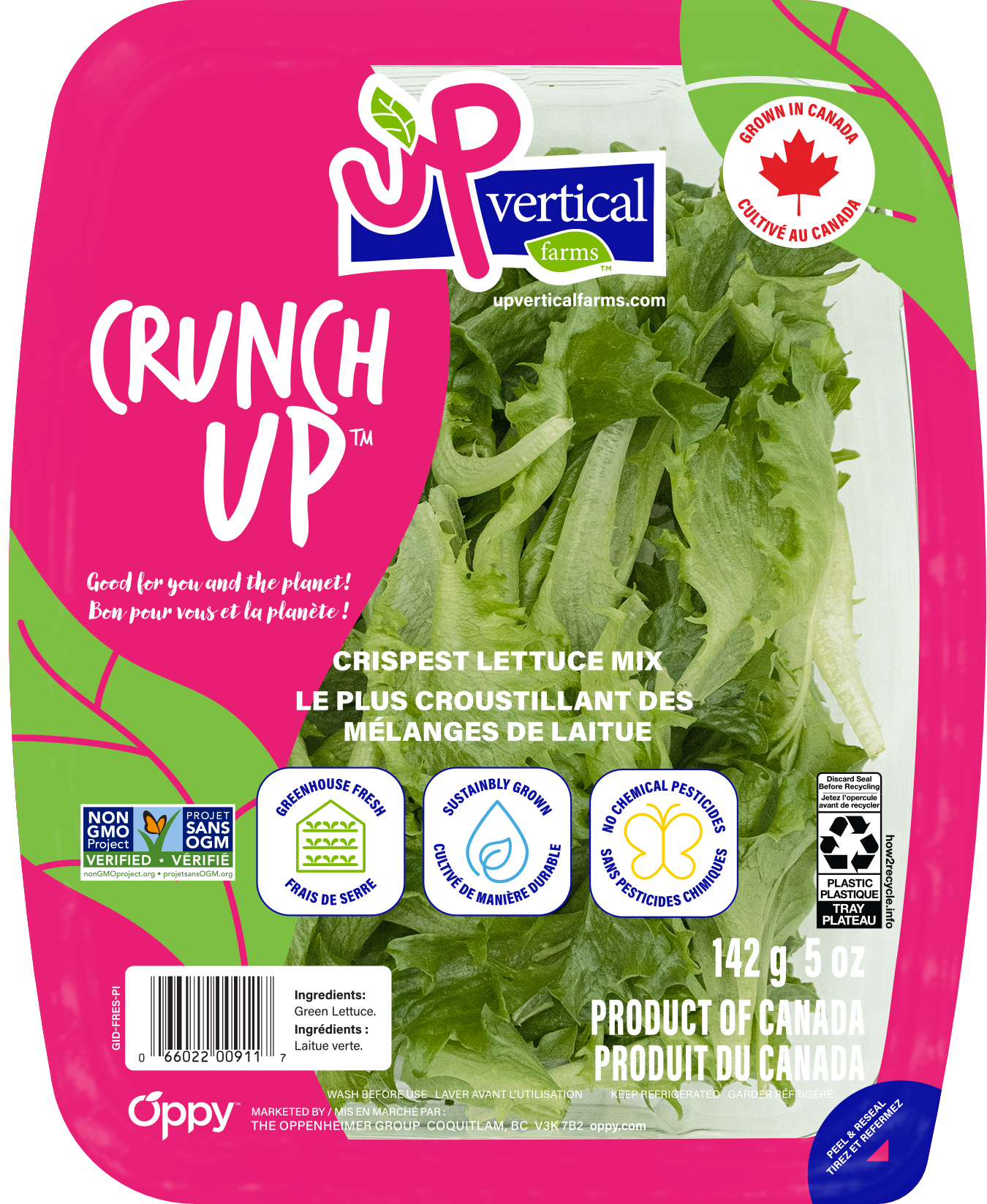 Crunch Up salad kit in a clear container with the label facing the user