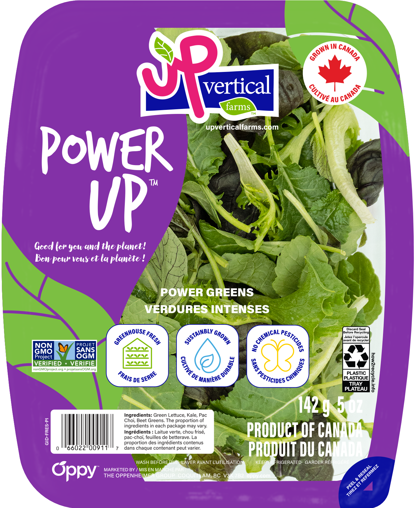 Power Up salad kit in a clear plastic container with the label facing the user