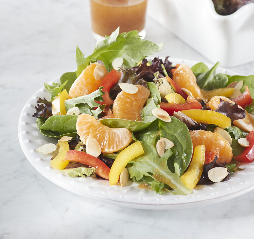 salad with mangos and nuts, lettuce
